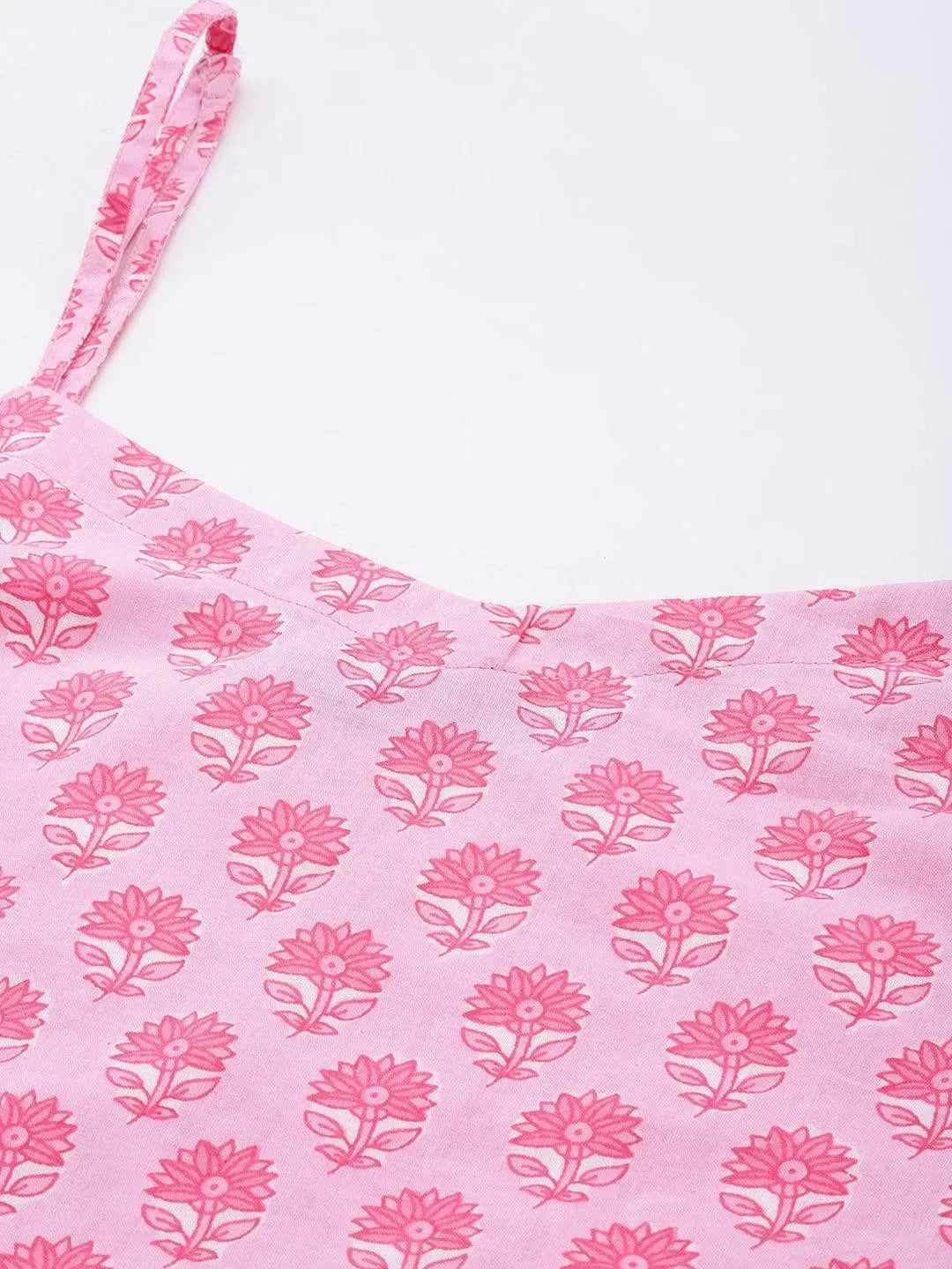 Pink Printed Cotton Straight Suit Set With Trousers - Libas 