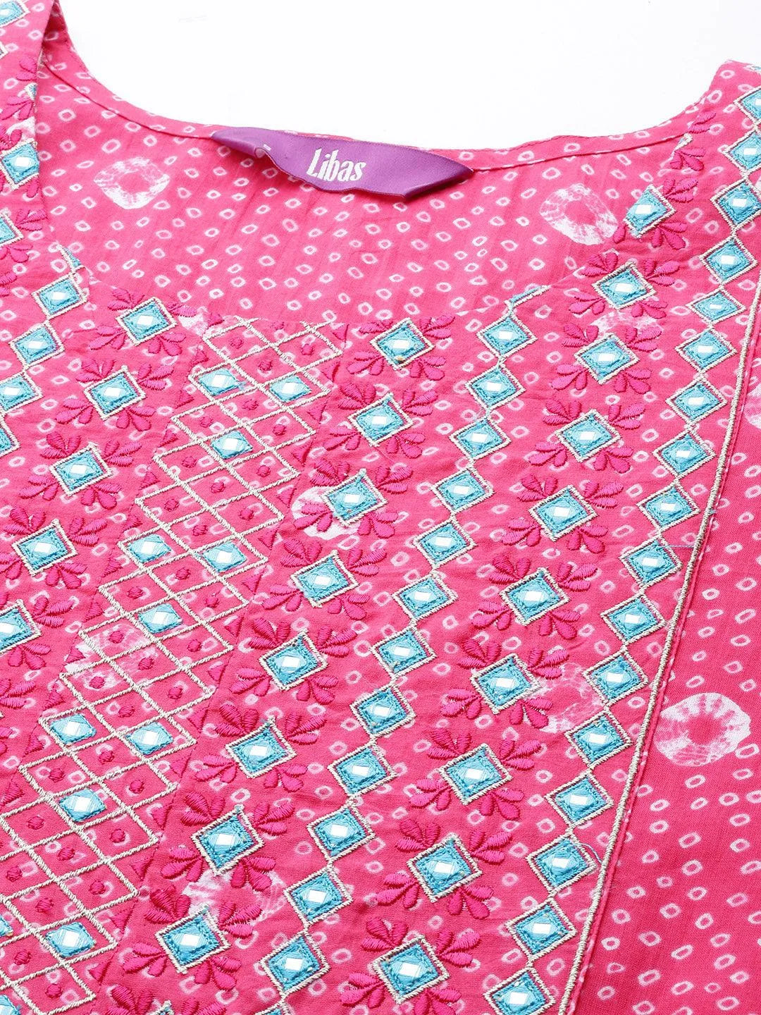 Pink Printed Cotton Straight Suit Set With Trousers - Libas 