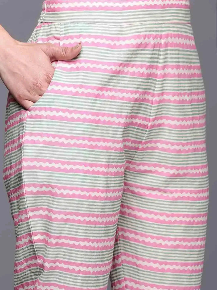 Pink Printed Cotton Straight Kurta Set With Trousers - Libas