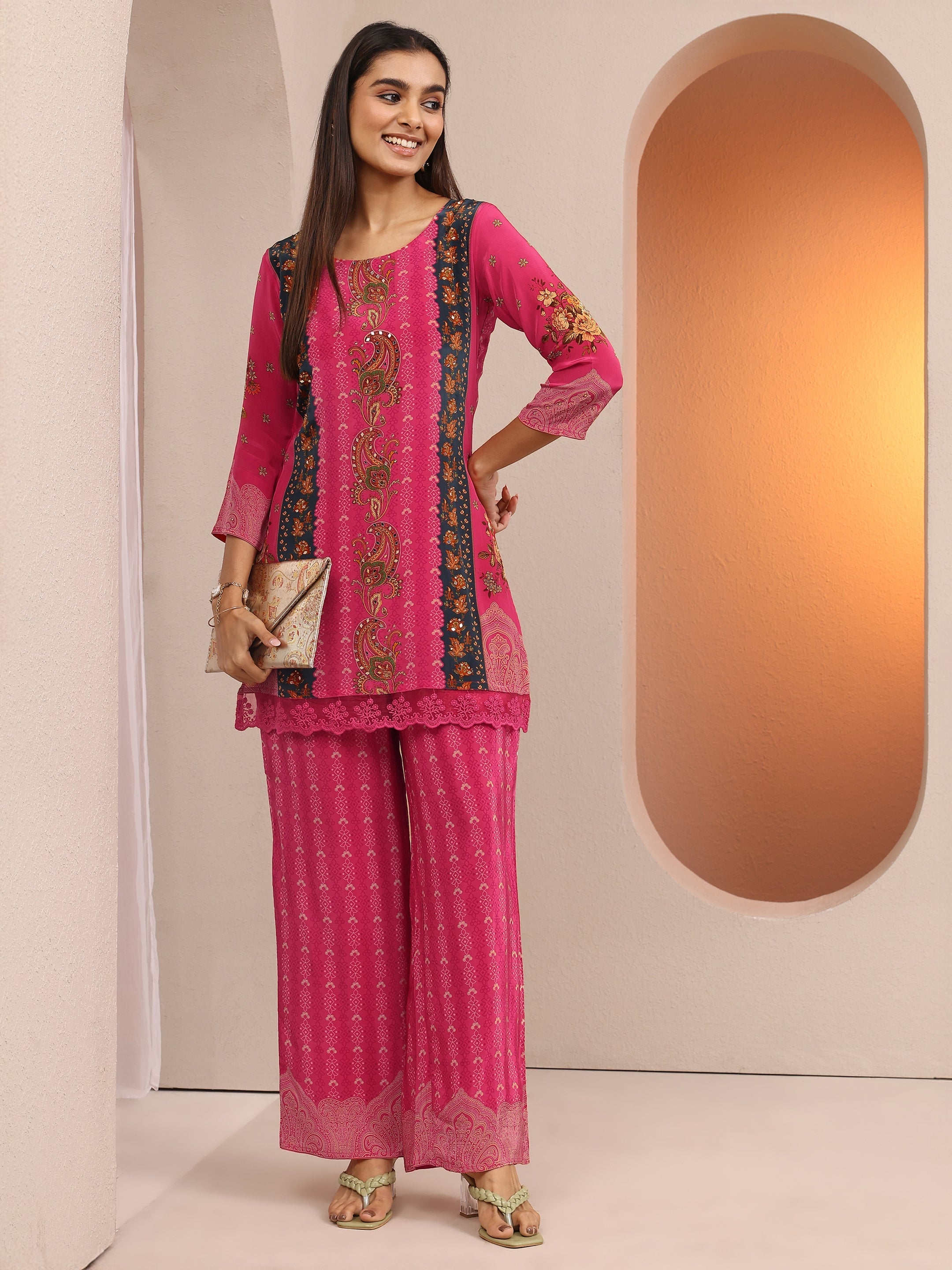libas Pink Printed Crepe Co-Ord Sets-picture-55