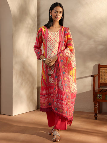 Libas Pink Printed Crepe Straight Suit Set With Dupatta