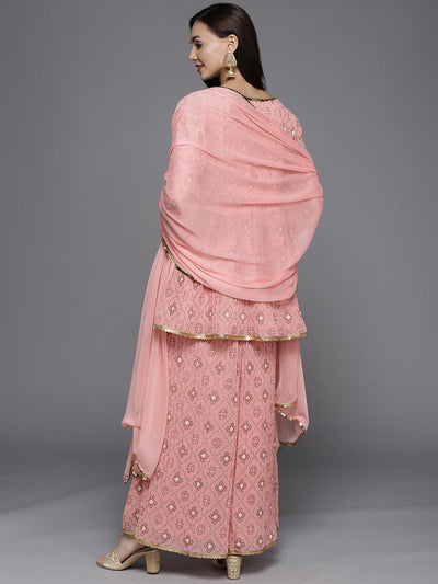 Pink Printed Georgette A-Line Suit Set - Libas