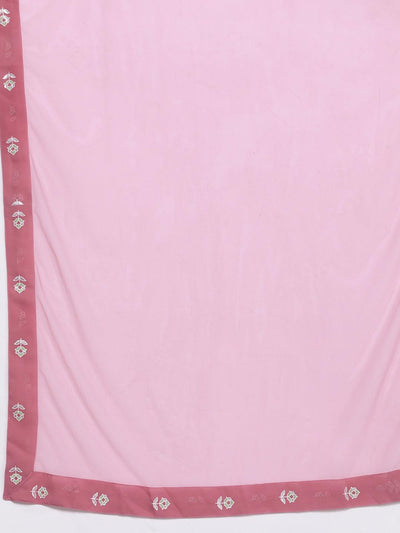 Pink Printed Georgette A-Line Kurta With Palazzos & Dupatta - Libas