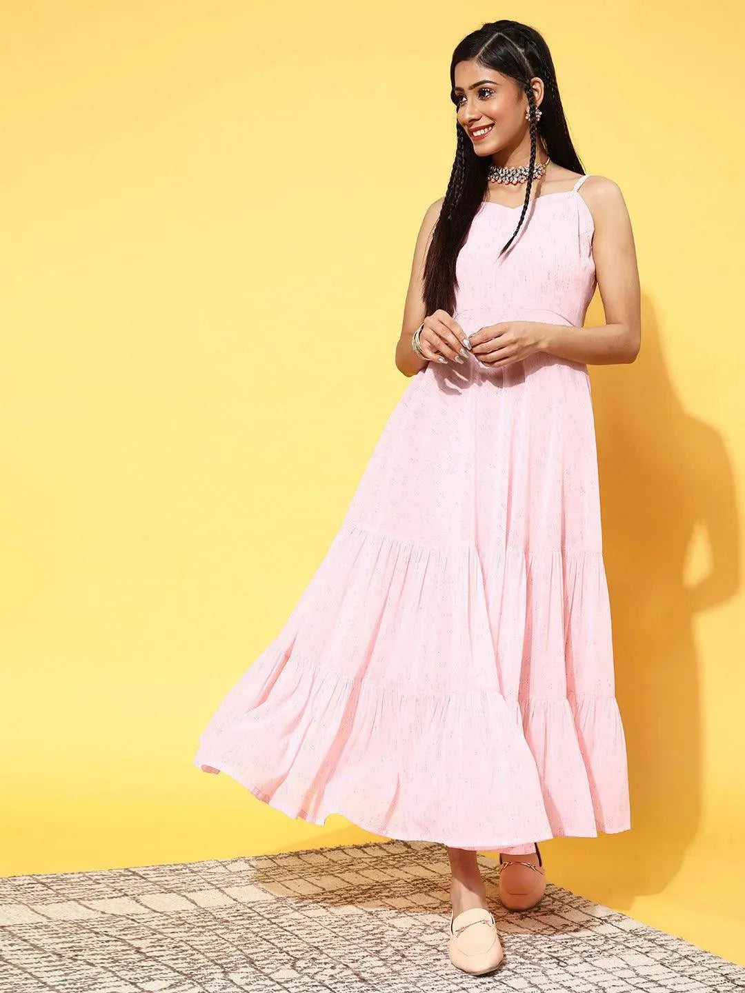 Pink Printed Georgette Dress - Libas