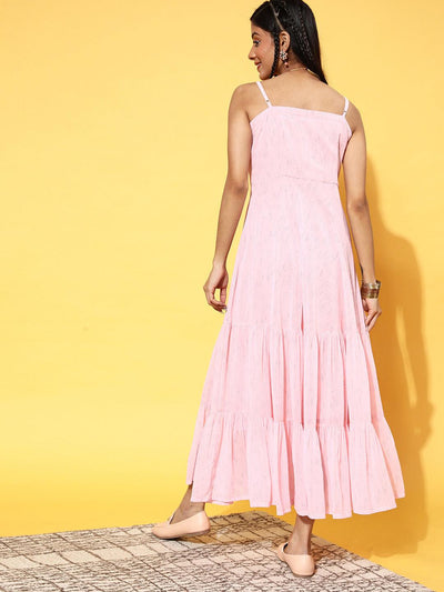 Pink Printed Georgette Dress - Libas