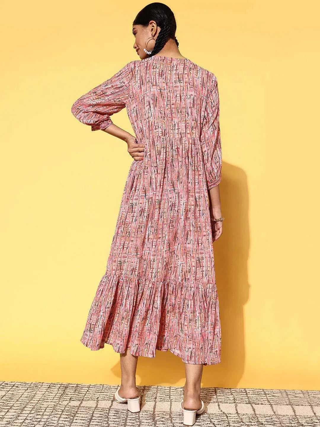 Pink Printed Georgette Dress - Libas