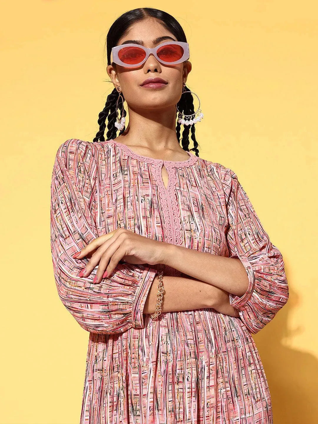 Pink Printed Georgette Dress - Libas 