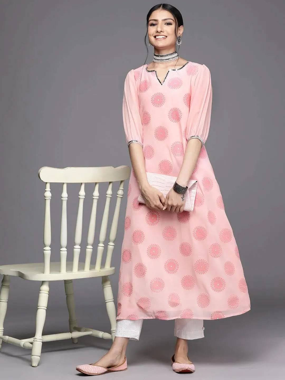 

Buy Pink Printed Georgette Kurta - 23422O-XS | Libas Ethnic Wear Online