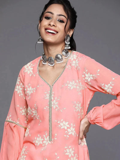 Pink Printed Georgette Kurta - Libas