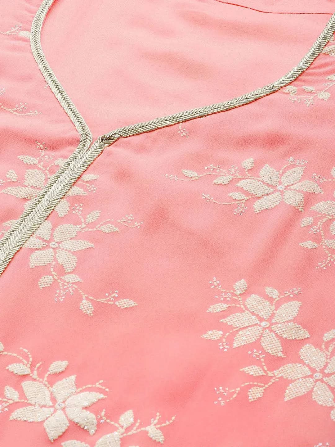 Pink Printed Georgette Kurta - Libas 