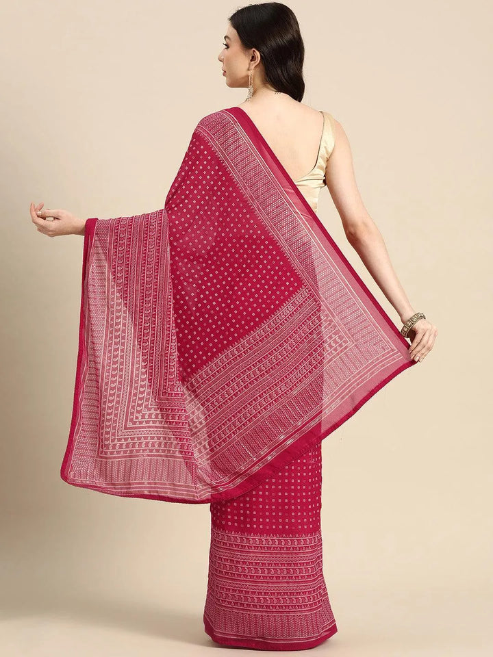 Pink Printed Georgette Saree - Libas