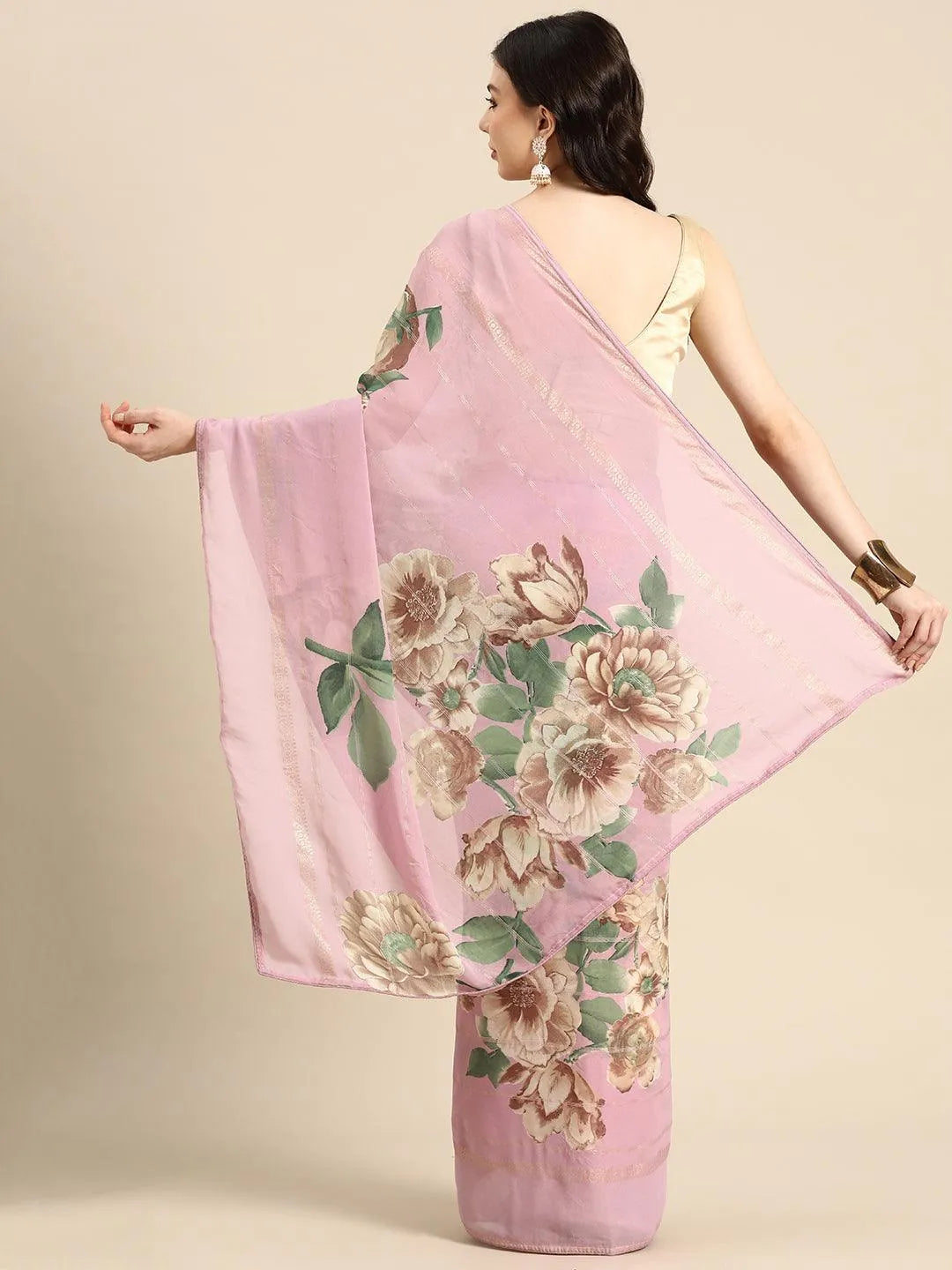 Pink Printed Georgette Saree - Libas 