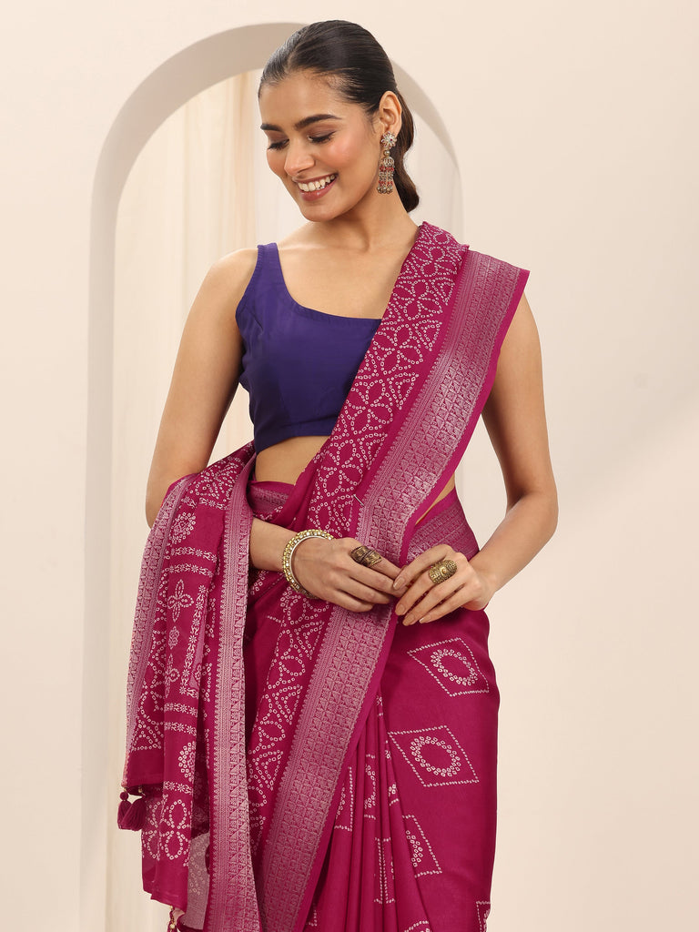 Libas Pink Printed Georgette Saree With Unstitched Blouse Piece