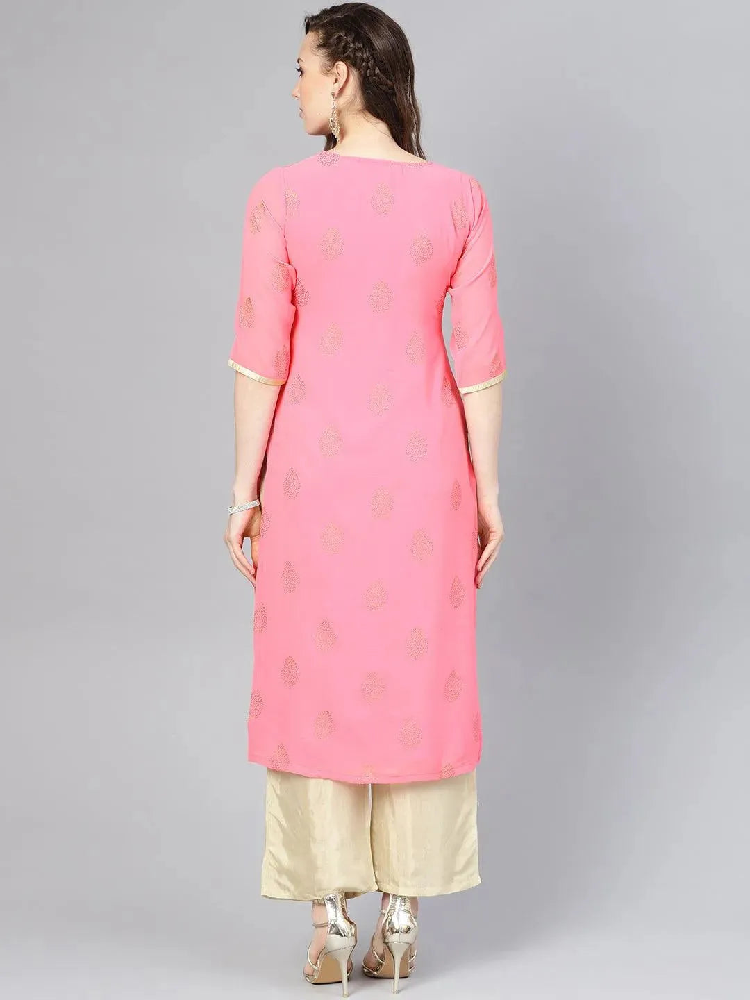

Pink Printed Georgette Straight Kurta With Palazzos
