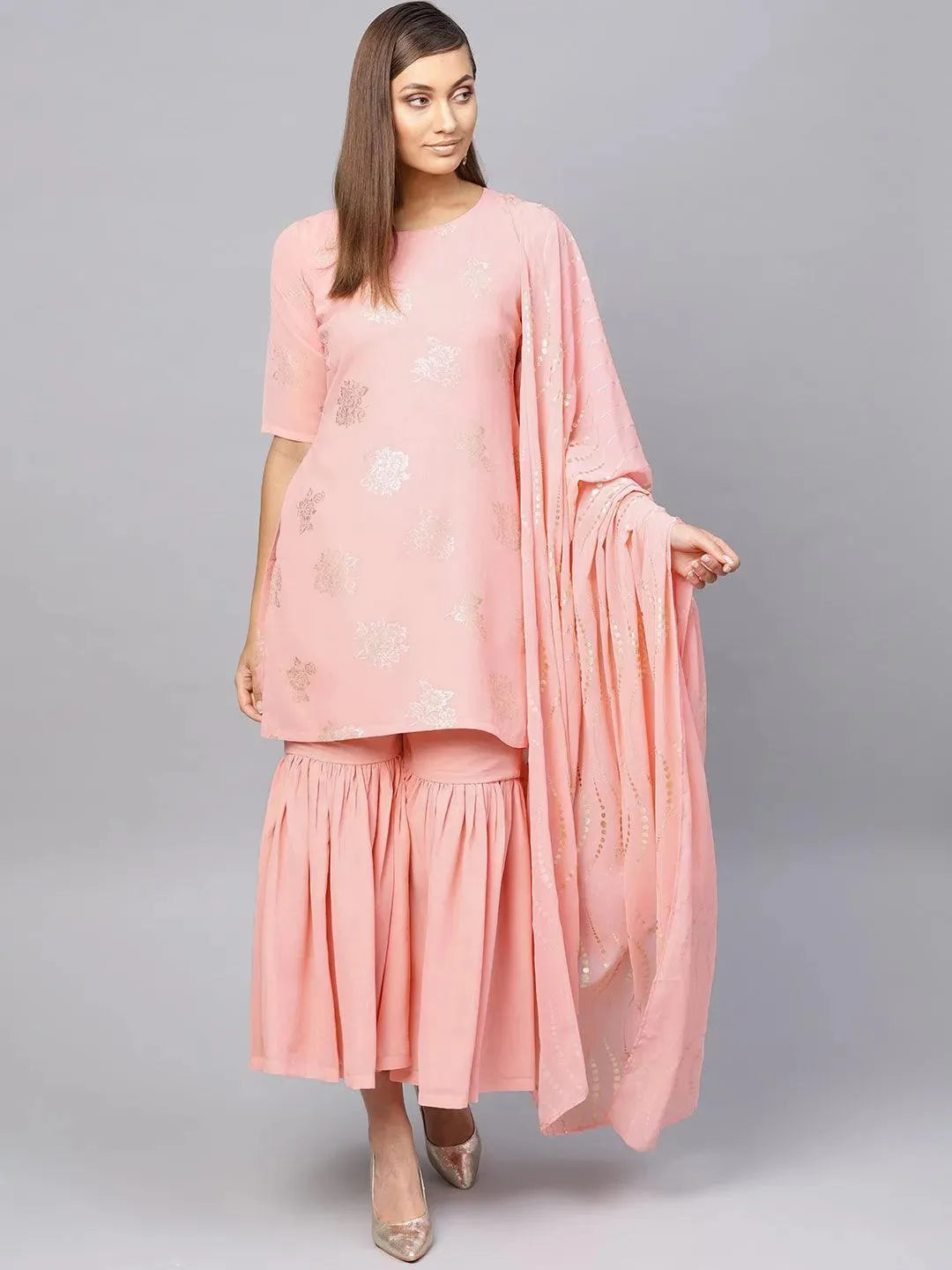 Pink Printed Georgette Suit Set - Libas