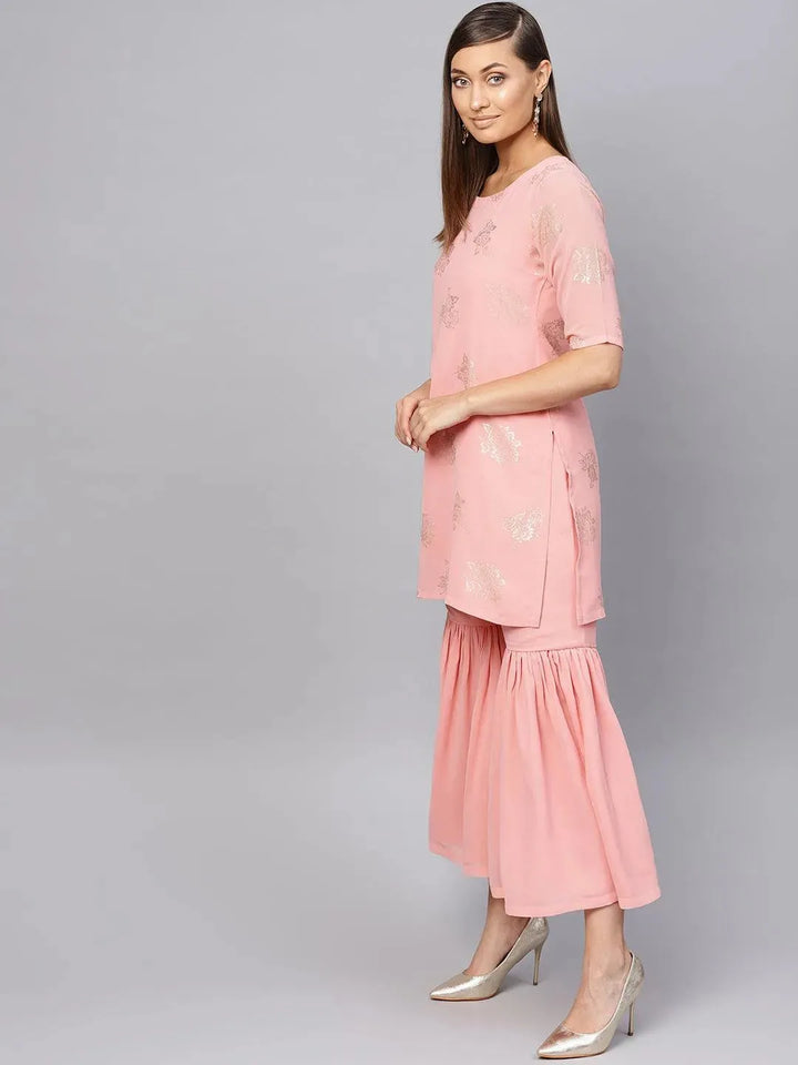 Pink Printed Georgette Suit Set - Libas