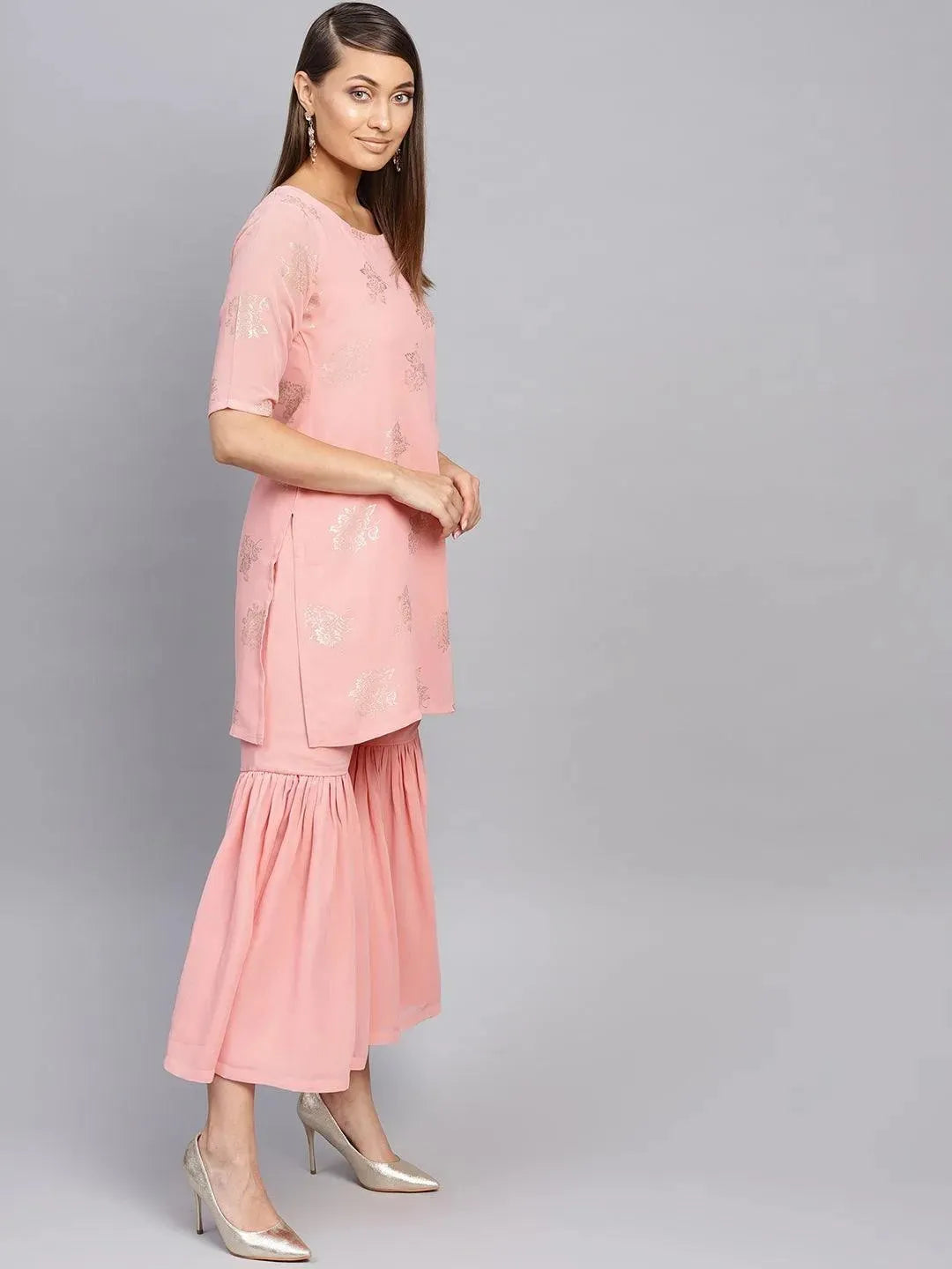 Pink Printed Georgette Suit Set - Libas 