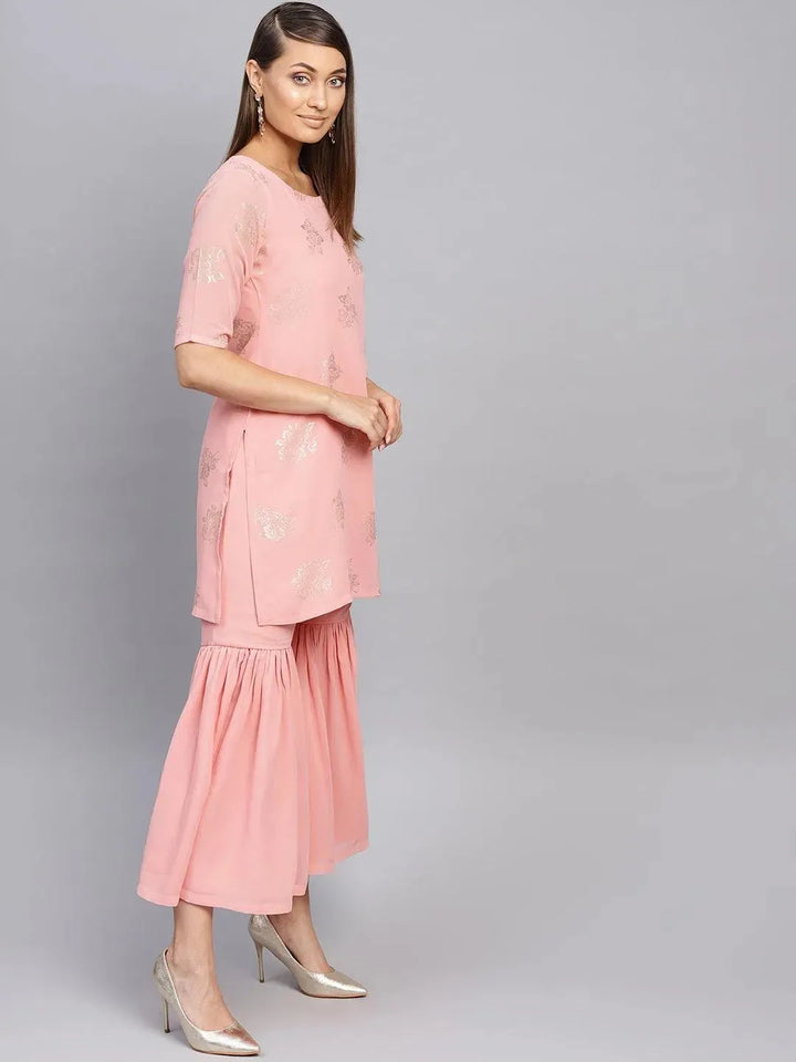 Pink Printed Georgette Suit Set - Libas