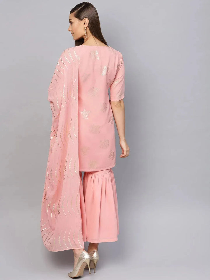 Pink Printed Georgette Suit Set - Libas