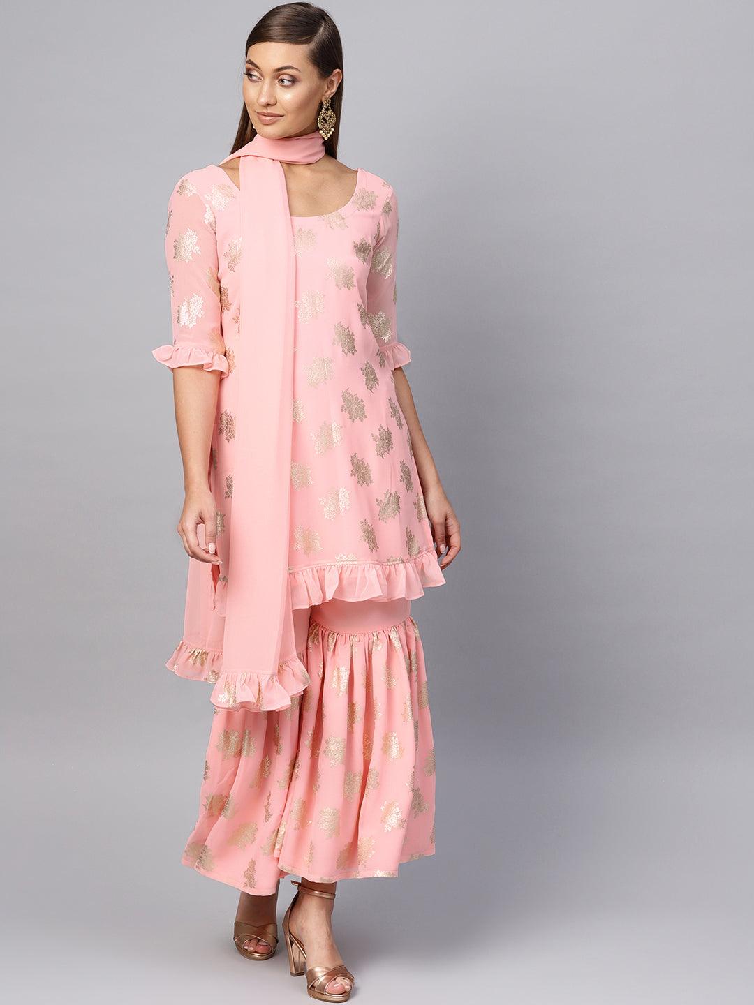 Pink Printed Georgette Suit Set - Libas