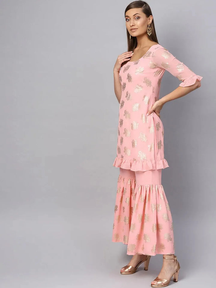 Pink Printed Georgette Suit Set - Libas