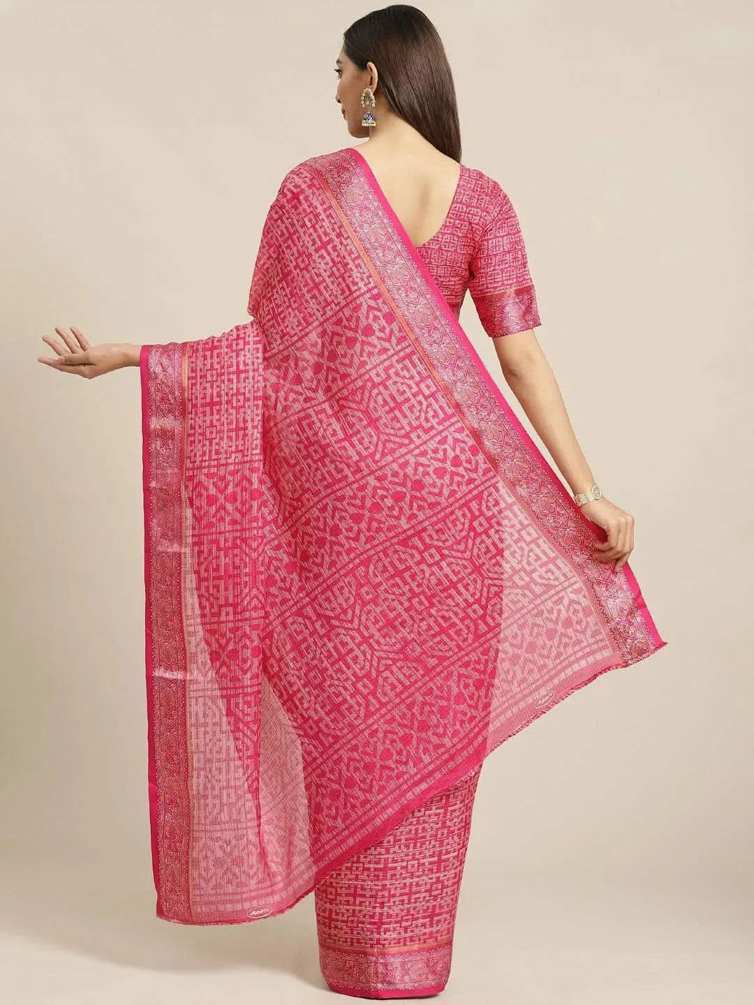 

Buy Pink Printed Linen Saree - 14211 | Libas Ethnic Wear Online