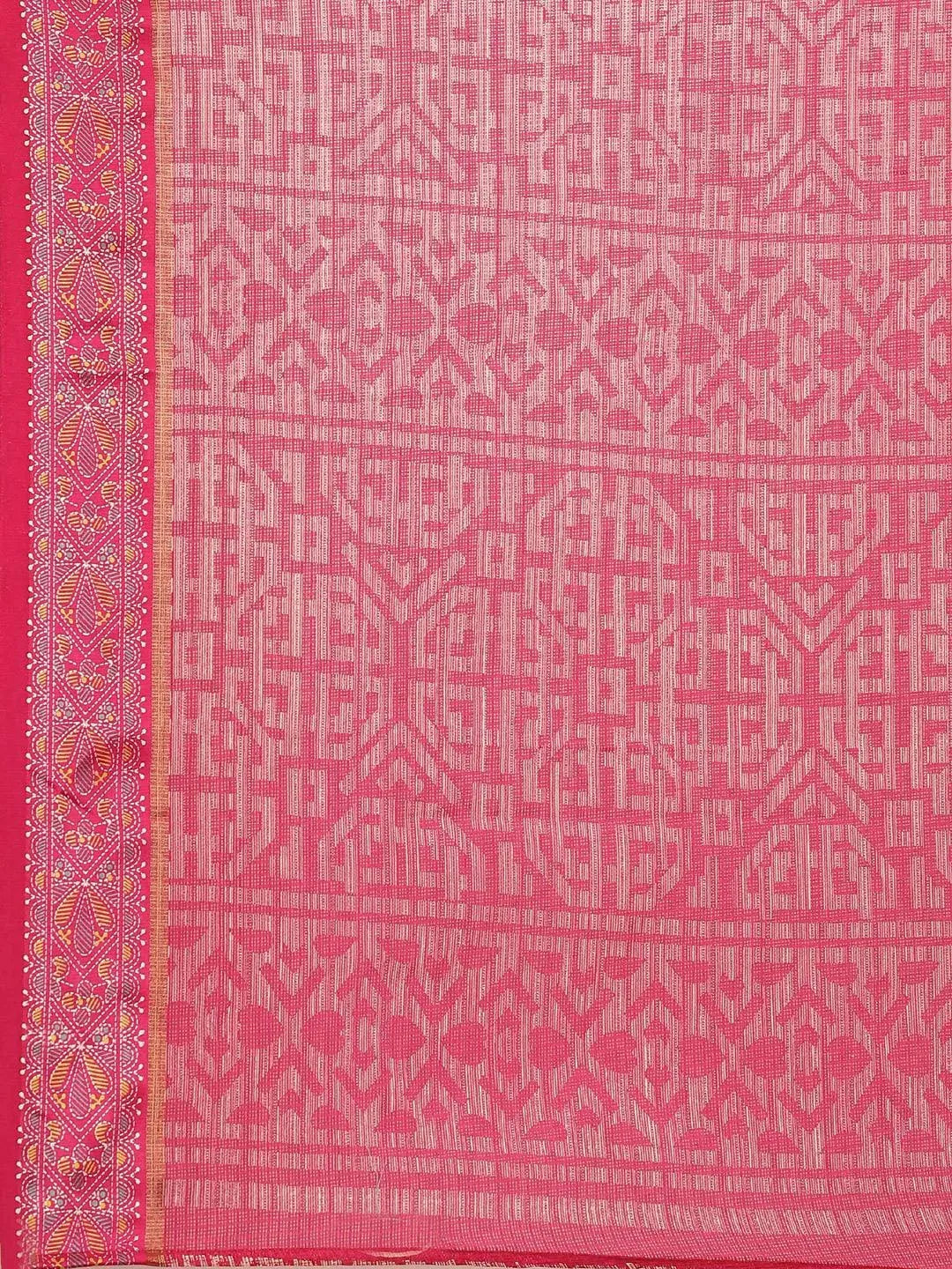Pink Printed Linen Saree - Libas 