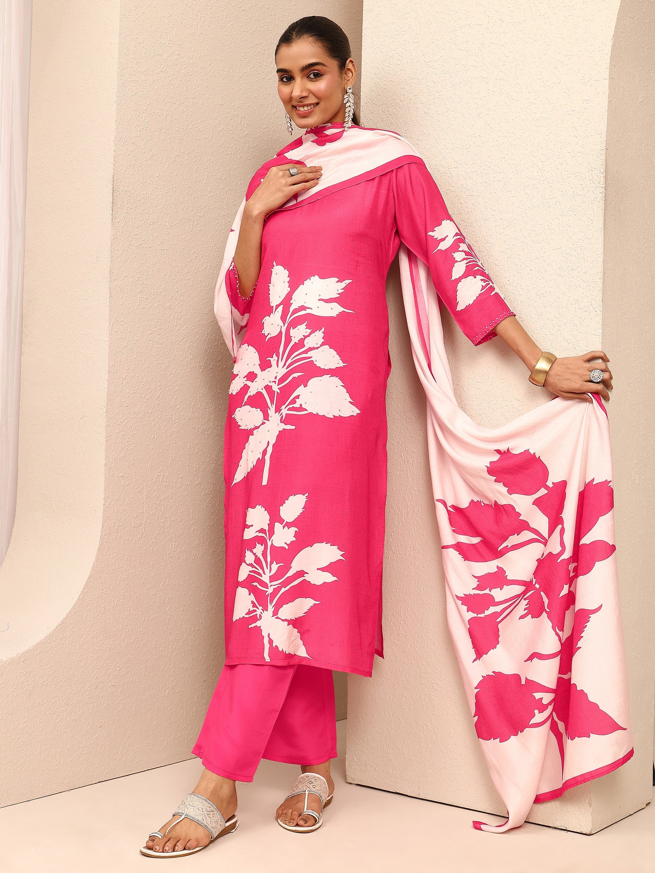 libas Pink Printed Muslin Straight Suit Set With Dupatta-picture-22