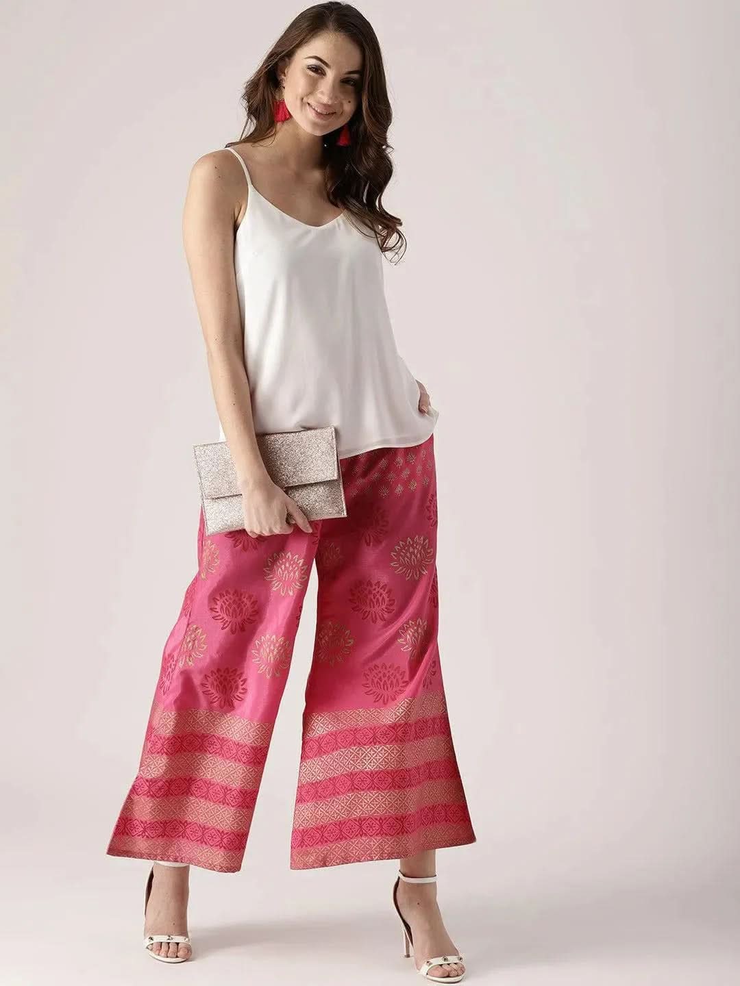  Pink Printed Polyester Palazzos 