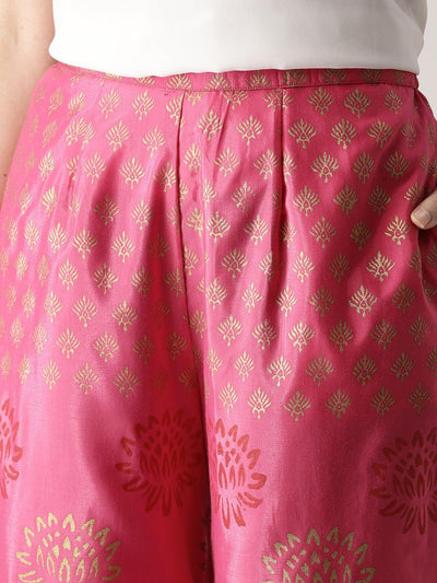 Pink Printed Polyester Palazzos - Libas