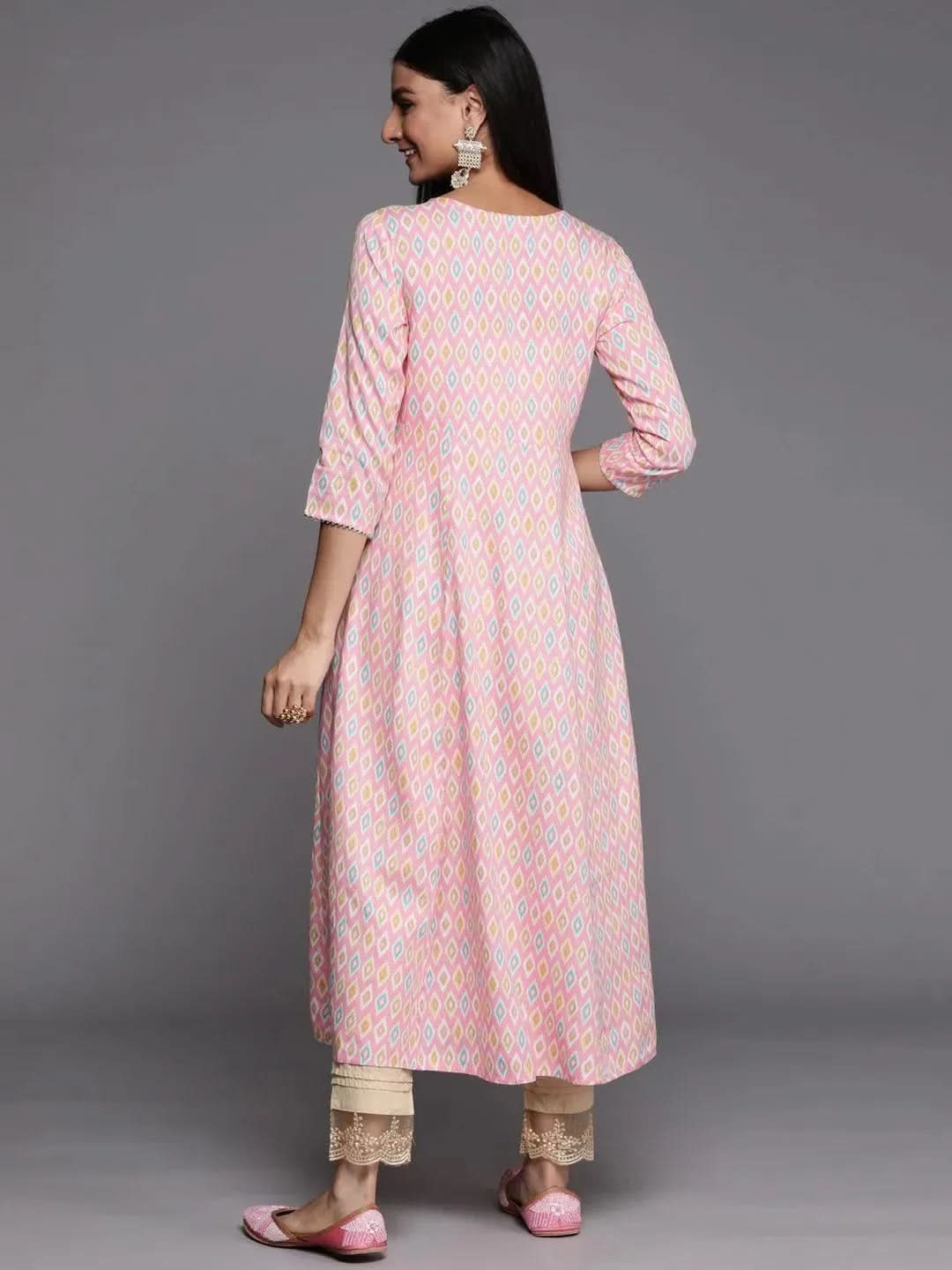 Pink Printed Rayon A-Line Kurta - Libas 