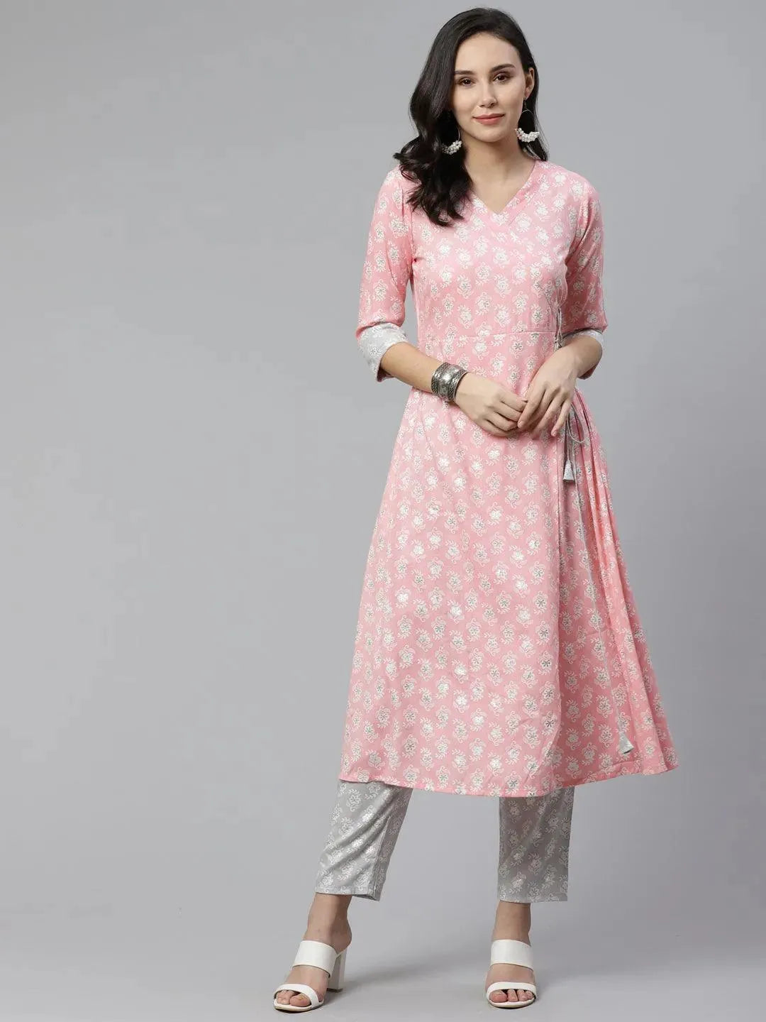 Pink Printed Rayon Kurta Set - Libas