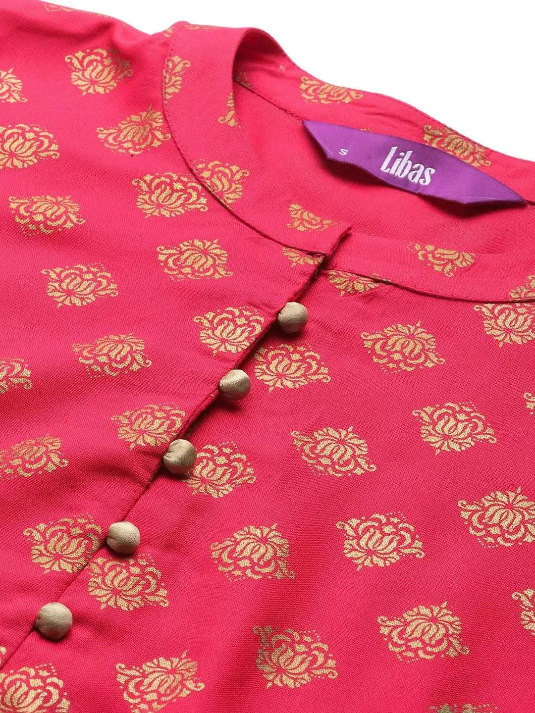 Pink Printed Rayon A-Line Kurti - Libas 