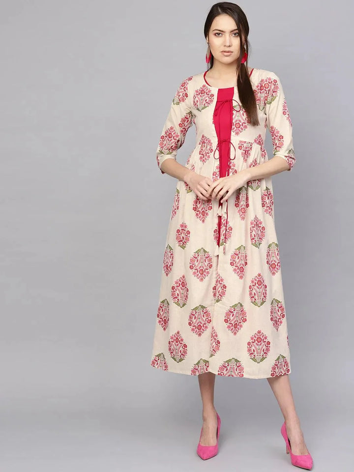 Pink Printed Rayon Dress With Jacket - Libas