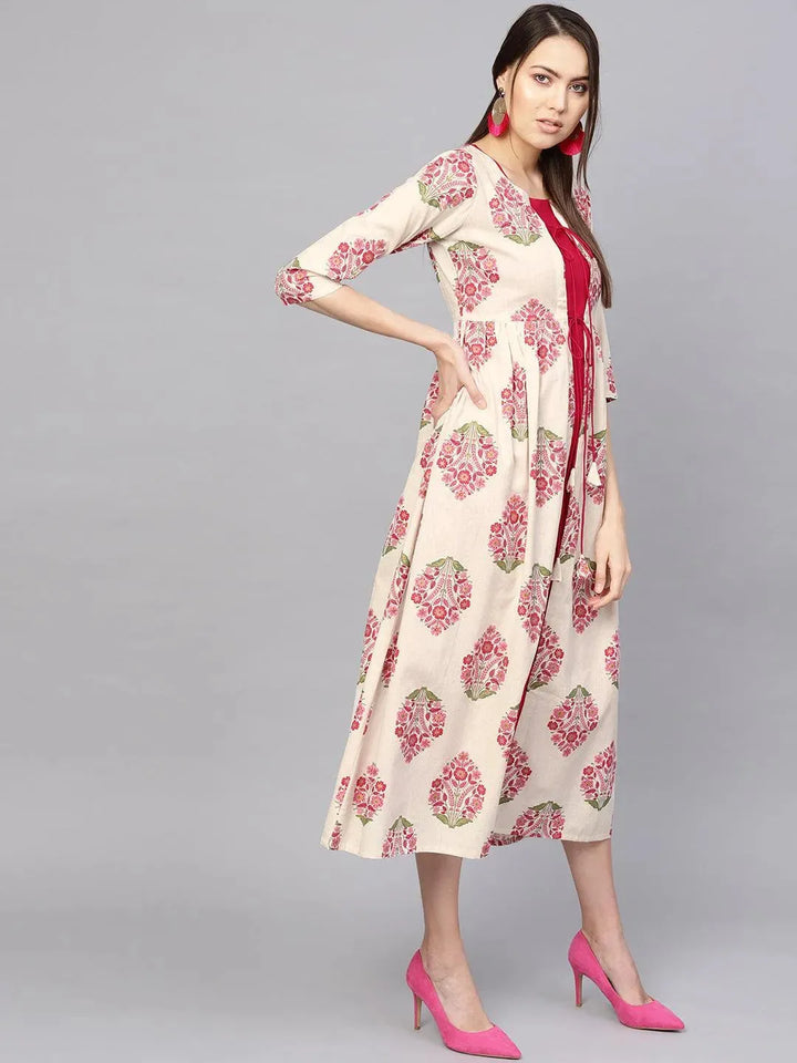 Pink Printed Rayon Dress With Jacket - Libas