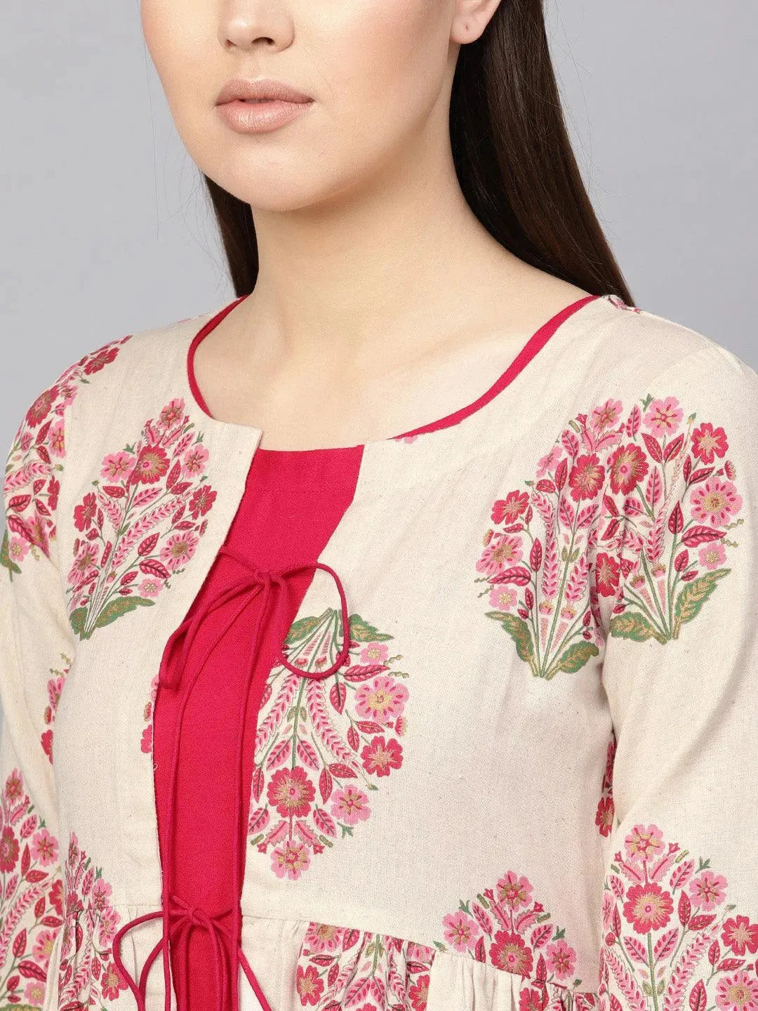 Pink Printed Rayon Dress With Jacket - Libas