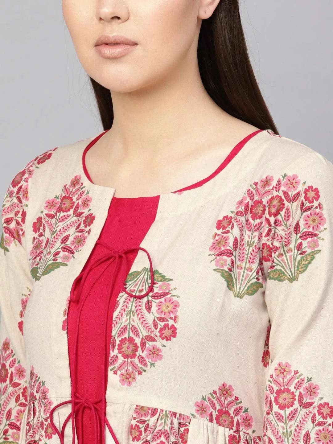 

Pink Printed Rayon Dress With Jacket
