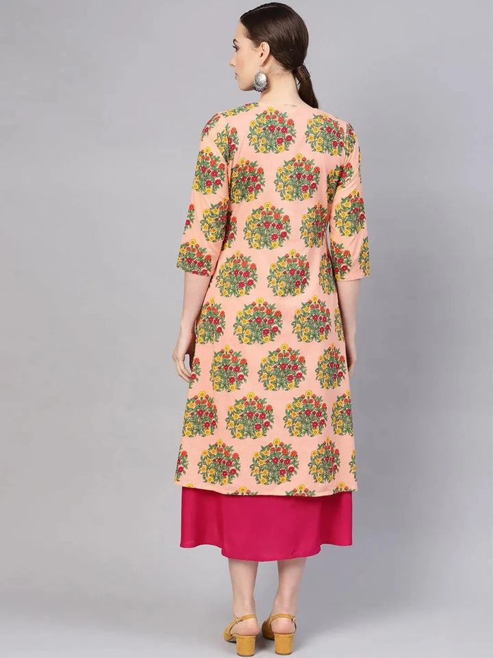 Pink Printed Rayon Dress With Shrug - Libas