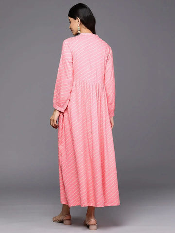 Pink Printed Rayon Dress With Jacket
