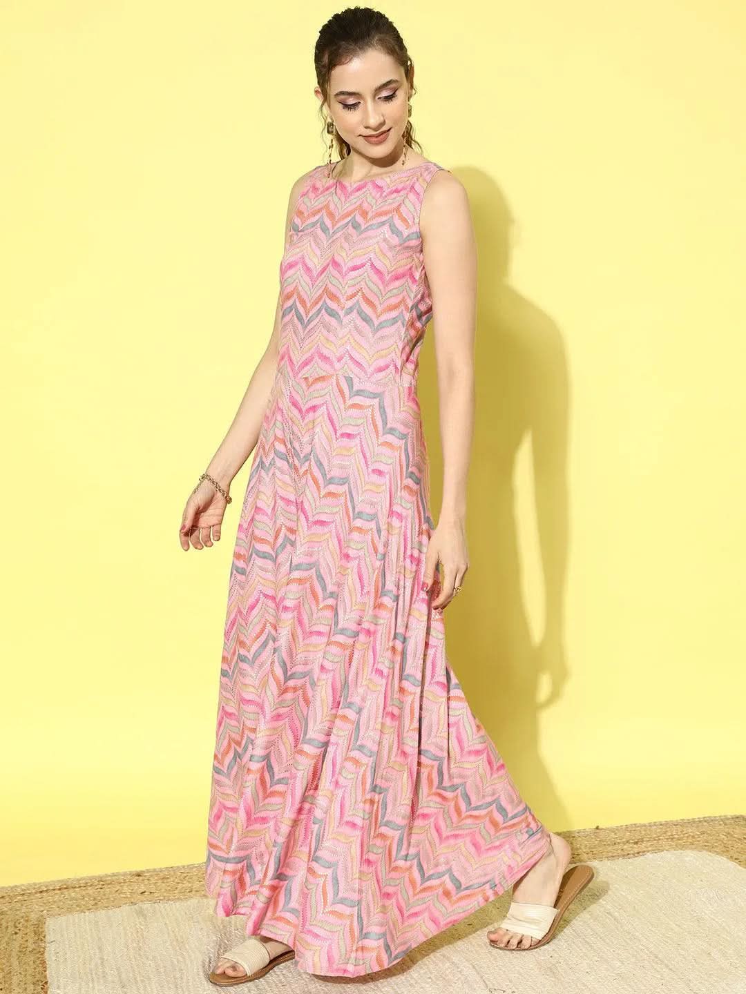 Pink Printed Rayon Jumpsuit - Libas 
