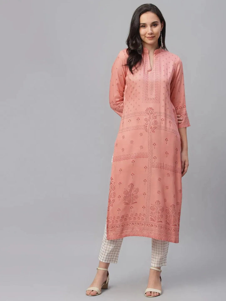 Pink Printed Rayon Kurta - Libas