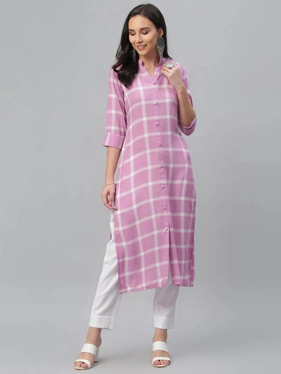 Pink Printed Rayon Kurta - Libas