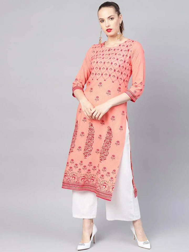 Pink Printed Rayon Kurta - Libas