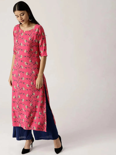 Pink Printed Rayon Kurta - Libas