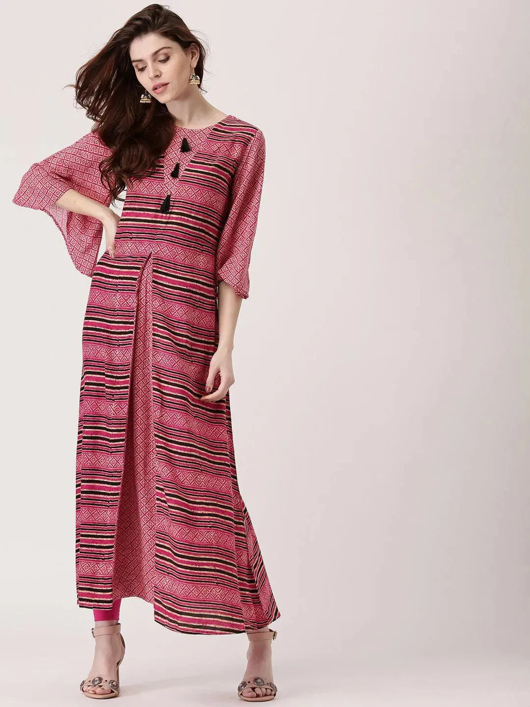 Pink Printed Rayon Kurta - Libas