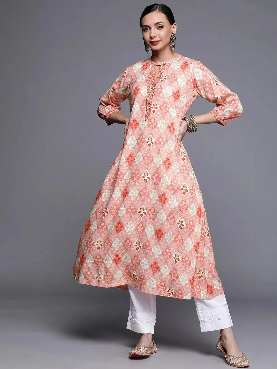 Pink Printed Rayon Kurta - Libas