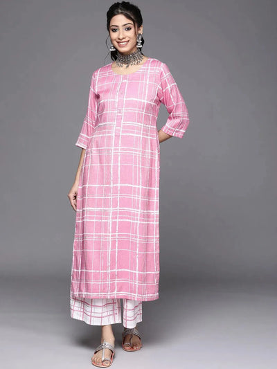 Pink Printed Rayon Kurta - Libas