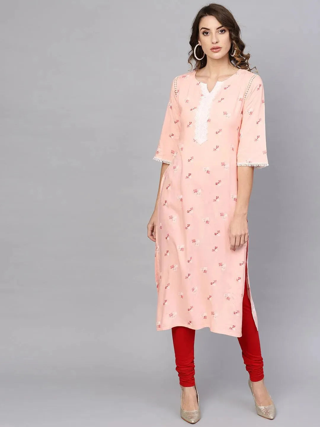 Pink Printed Rayon Kurta - Libas