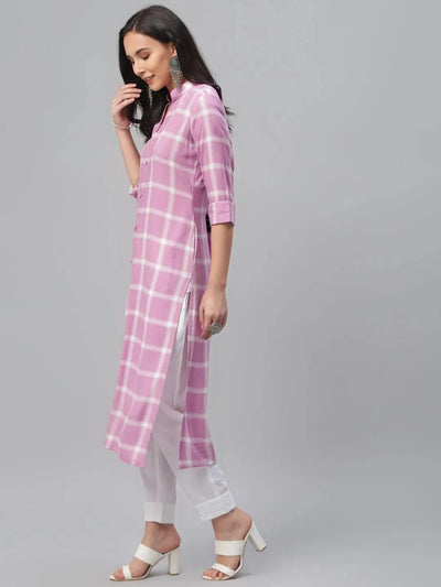 Pink Printed Rayon Kurta - Libas