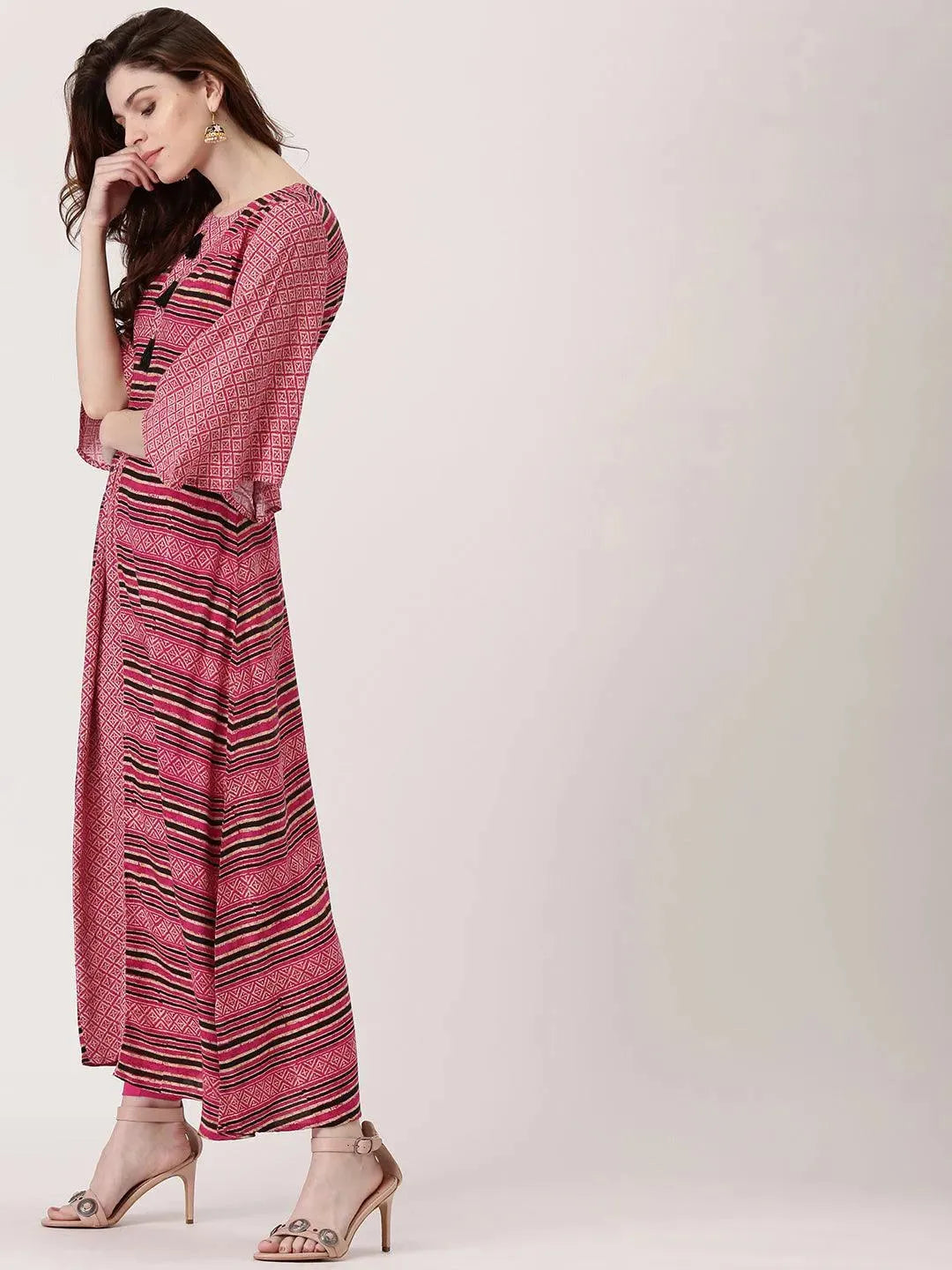 Pink Printed Rayon Kurta - Libas